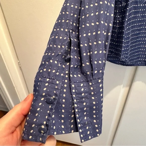 JCrew Silk Blouse Blue with Cream Dots - Picture 2 of 4